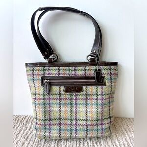 Coach Penelope Tattersall Plaid Wool Tweed & Leather Tote
